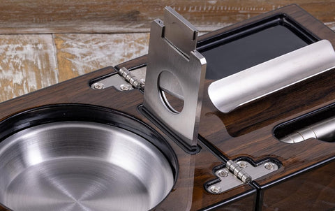 Prestige Folding Walnut Cigar Ashtray Set with Cutters & Reservoir