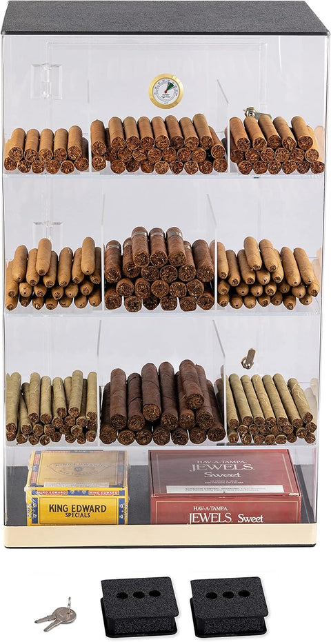 Acrylic Humidor Counter Display – Holds Up to 250 Cigars with Built-In Hygrometer