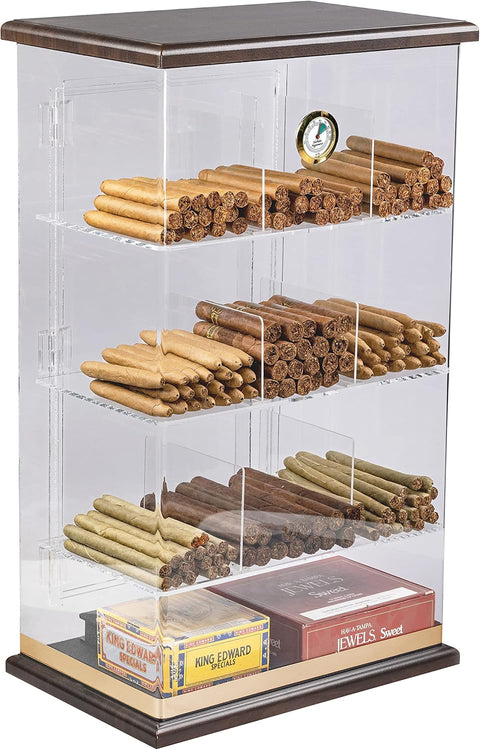 250 Ct. Acrylic & Wood Display Humidor – 9-Bin Retail Counter Humidor with Hygrometer