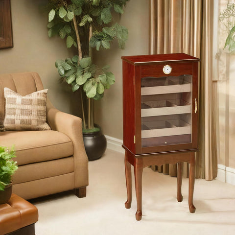 600 Ct. Bronze Mahogany Cigar Humidor Cabinet with Glass Door & Cedar Interior
