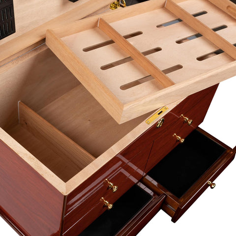 Landmark 300 Ct. Chest Style Cigar Humidor – High Gloss Cherry Finish