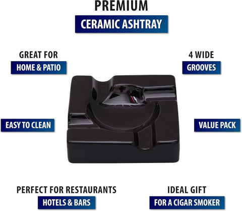 Prestige Import Group Large Ceramic Contemporary Ashtray - High Gloss Black