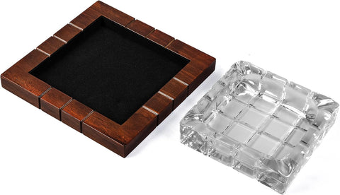 Prestige Import Group Wood & Crystal Cross-Hatched Ashtray