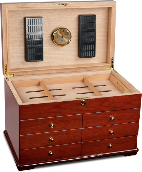 Landmark 300 Ct. Chest Style Cigar Humidor – High Gloss Cherry Finish