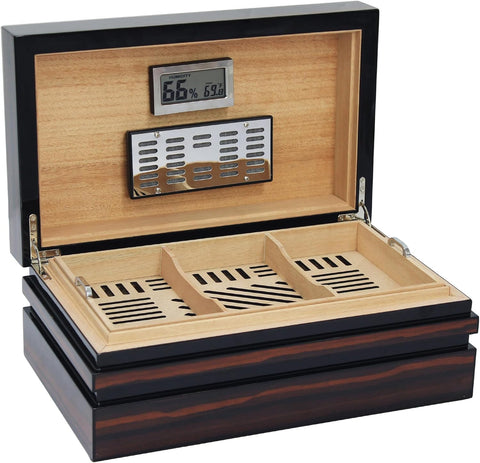 Bastion Bloc Ebony Lacquer Humidor – 120 Ct. Capacity with Modern Block Design