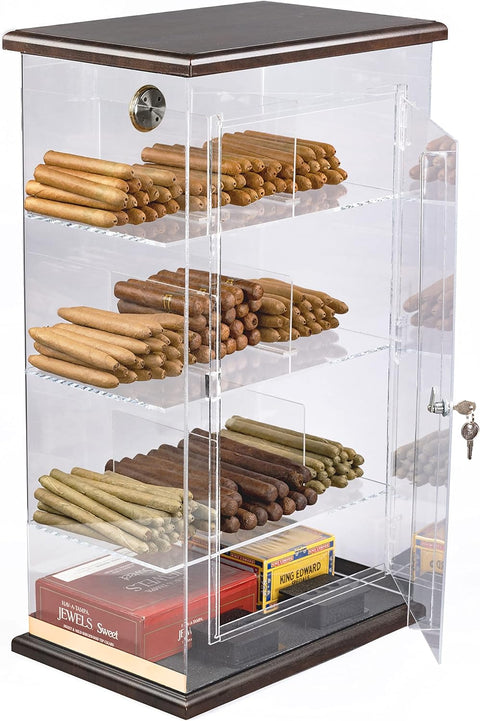 250 Ct. Acrylic & Wood Display Humidor – 9-Bin Retail Counter Humidor with Hygrometer