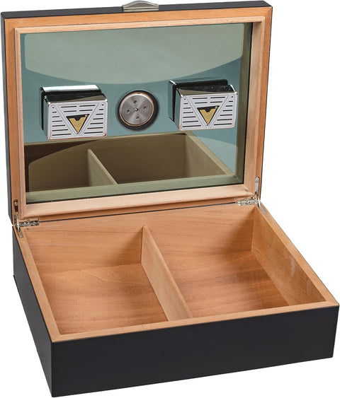 100 Count Black Humidor with UV-Protected Glass Top