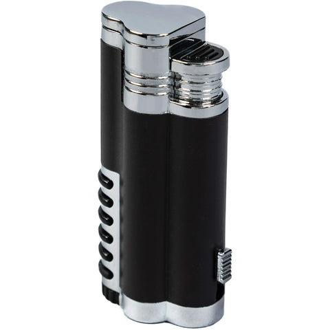 Cyclone Triple Flame Torch Lighter with Retractable Bullet Cutter – Black & Chrome