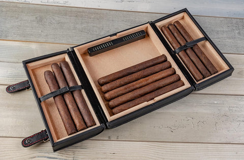 The Augustus Black Leather Travel Cigar Humidor – Holds up to 20 Cigars