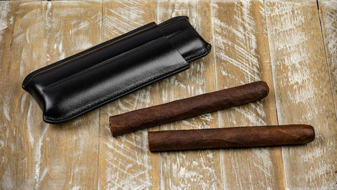 2 Cigar Holder Bonded Leather Travel Case – Black