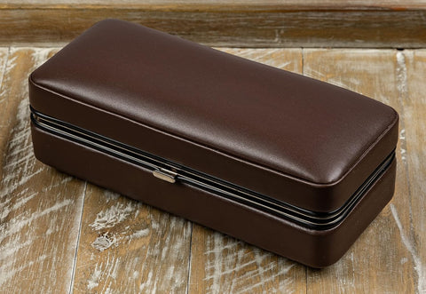 3-Cigar Folding Leather Travel Case with Snap Lock – Brown