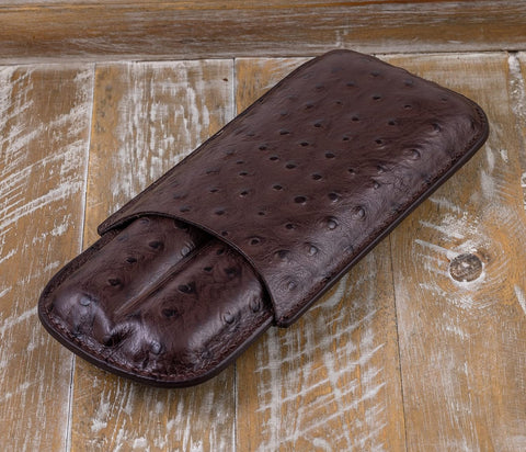 2-Cigar PVC Leather Travel Case – Ostrich Style in Brown