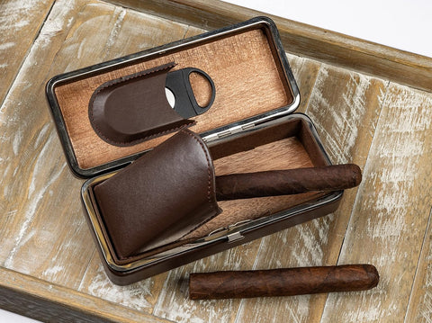 3-Cigar Folding Leather Travel Case with Snap Lock – Brown