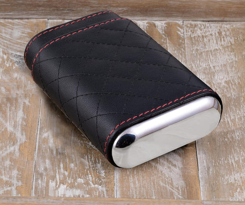 3-Cigar Leather Travel Case – Black with Diamond Stitch Pattern