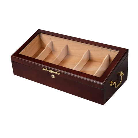 Modena Cherry Finish Countertop Display Cigar Humidor – 100 Ct. Capacity w/ Angled Glass Top
