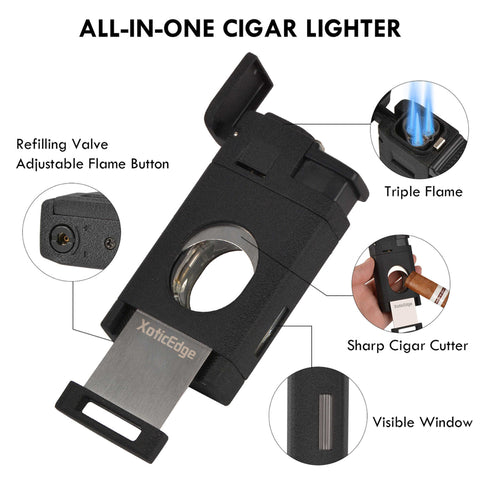 High-Line Triple Torch Lighter with Built-In Dual Guillotine Cutter Black