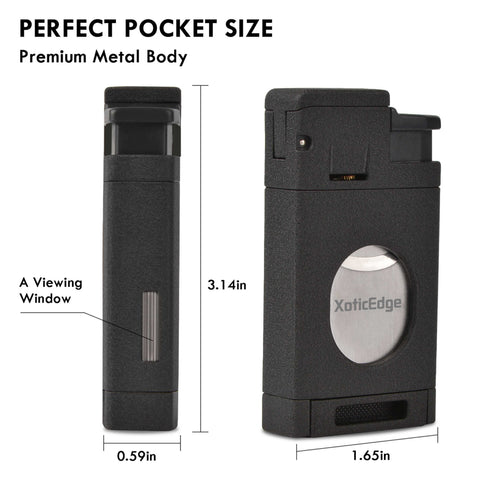 High-Line Triple Torch Lighter with Built-In Dual Guillotine Cutter Black