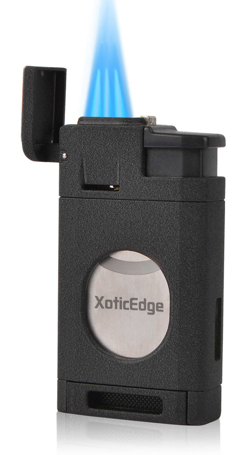 High-Line Triple Torch Lighter with Built-In Dual Guillotine Cutter Black