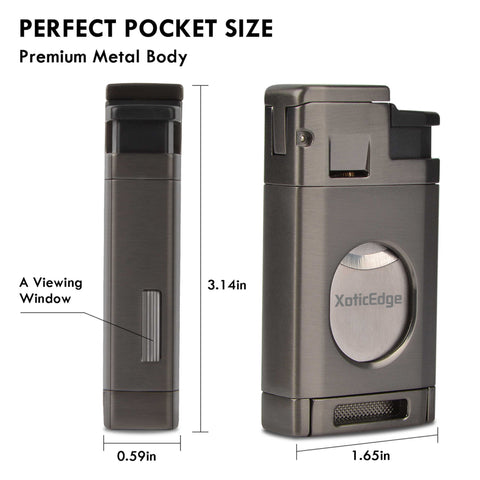 Aurora Triple Torch Lighter with Built-In Guillotine Cutter – Gray Finish