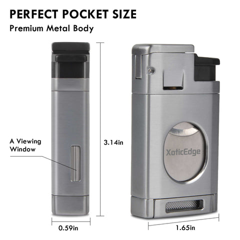 High-Line Triple Torch Lighter with Built-In Dual Guillotine Cutter – Silver Finish