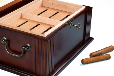 Caesar 50 Count Antique Finish Cigar Humidor – Distressed Walnut & Ash Burl Parquet Top