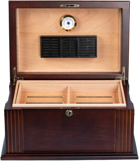 Caesar 50 Count Antique Finish Cigar Humidor – Distressed Walnut & Ash Burl Parquet Top