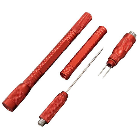 4-in-1 Cigar Draw Tool with 2 Built-in Punch Cutters, Nubber, & Notch Bladed Needle Red