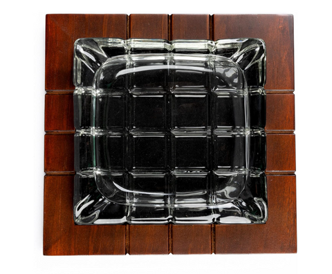 Prestige Import Group Wood & Crystal Cross-Hatched Ashtray