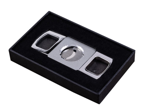 Etched Body Guillotine Cigar Cutter – Sleek Silver Finish – Cuts Up to 64 Ring Gauge