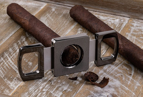 Gunmetal Precision Guillotine Cigar Cutter with Etched Body – Cuts up to 64 Ring Gauge