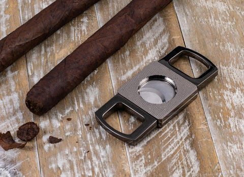 Gunmetal Precision Guillotine Cigar Cutter with Etched Body – Cuts up to 64 Ring Gauge