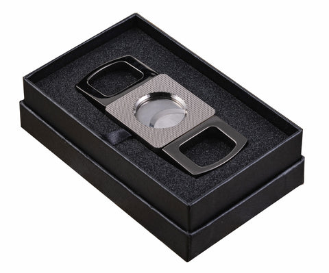 Etched Body Guillotine Cigar Cutter – Sleek Silver Finish – Cuts Up to 64 Ring Gauge
