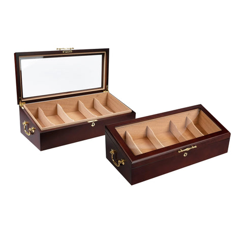 Modena Cherry Finish Countertop Display Cigar Humidor – 100 Ct. Capacity w/ Angled Glass Top