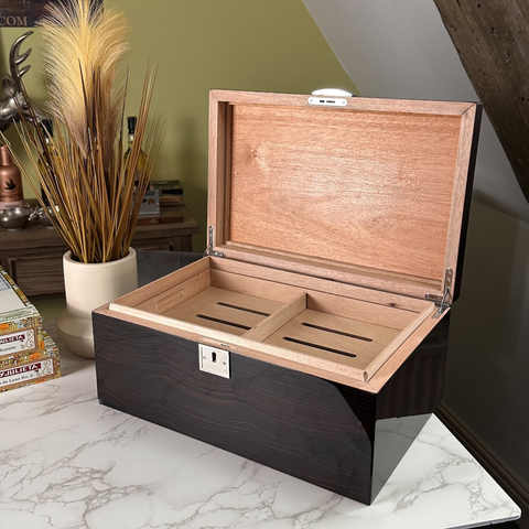 Princeton Ebony 100 Ct. High Gloss Humidor with Silver Accents