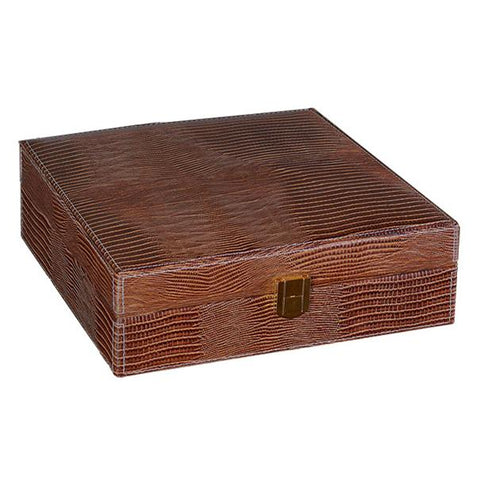Alligator Pattern Leather Cigar Humidor Gift Set – Brown – 25 Cigar Capacity