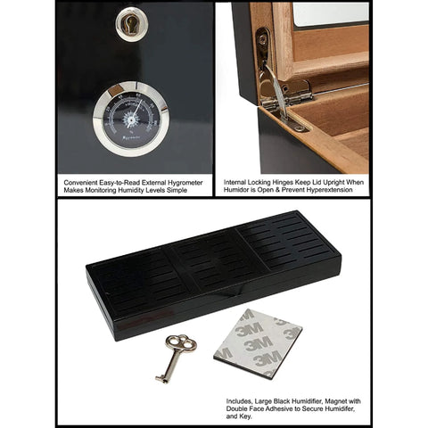 Berkeley II Two-Tone Glass Top Cigar Humidor – 100 Count – Mahogany & Black Lacquer Finish