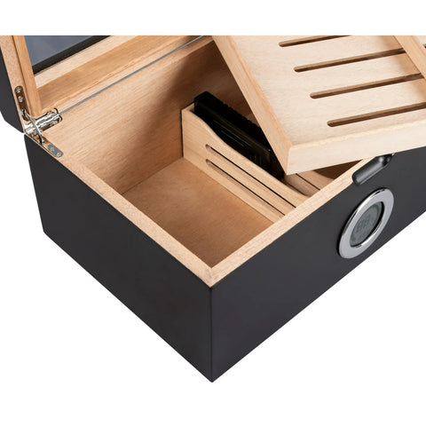 Portofino Dome Style Tinted Glass Top Humidor – Matte Black Finish – 100 Cigar Capacity