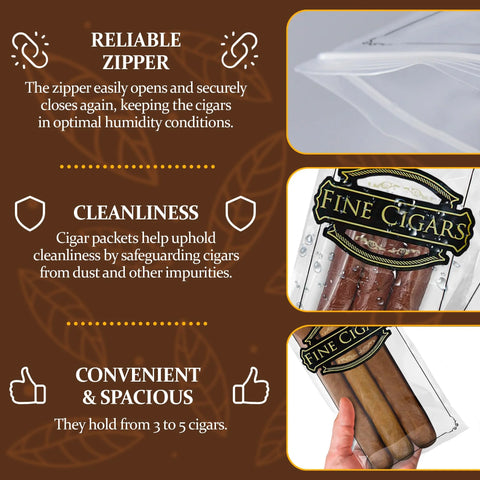 Fine Cigars" Zip Lock Cigar Bags – 5" x 10" (Point-of-Sale Packaging