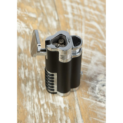 Cyclone Triple Flame Torch Lighter with Retractable Bullet Cutter – Black & Chrome