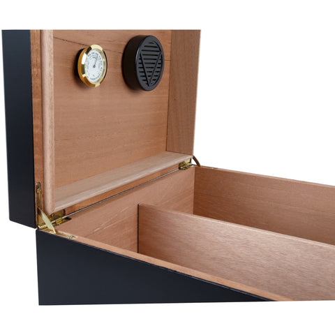 Chalet Black Desktop Cigar Humidor – Premium Cedar Lined, Holds 25–50 Cigars