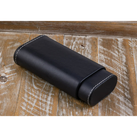 Luxury 3-Cigar Folding Leather Travel Case with Cutter – Black