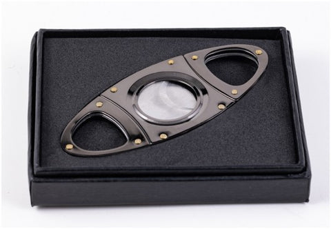Gun Metal Cutter in Black Gift Box – Double Blade (56 Ring Gauge)