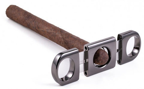 Gun Metal Cigar Cutter – Premium Double Blade Guillotine for 56 Ring Gauge Cigars