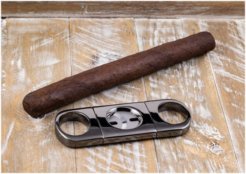 Gun Metal Cigar Cutter – Premium Double Blade Guillotine for 56 Ring Gauge Cigars