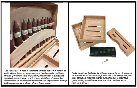 Prestige Imports Rockefeller 130 Ct. Ebony Humidor with Built-In Lid Display for Eleven 64-Ring Cigars