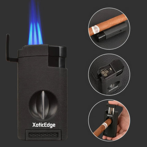 The Lumina Triple Torch Lighter with V-Cut – Black Stone