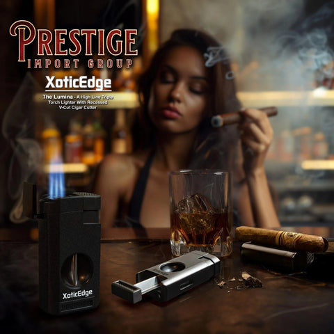The Lumina Triple Torch Lighter with V-Cut – Black Stone