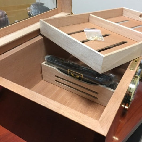 Ambassador High Gloss Cigar Humidor with Beveled Glass Top – Holds Up to 100 Cigars