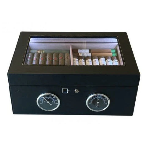Lemans GT 120 Ct. Cigar Humidor with Biometric Lock & LED Lighting – Black