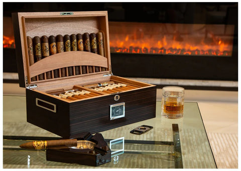 Prestige Imports Rockefeller 130 Ct. Ebony Humidor with Built-In Lid Display for Eleven 64-Ring Cigars